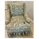 Vintage Chinoiserie wingback club chair, pastel floral cotton print