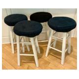 Group of 4 white wood bar stools