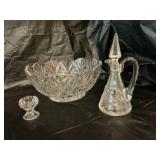 Group of leaded crystal, glass bowl, royal gallery and cruet