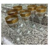Gold frosted glass wine goblets (6)