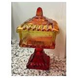 Vintage Amberina pressed glass candy dish