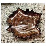 Glass amber leaf platter candy dish