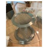 Armen living Calypso glass dining table, woven brushed stainless steel wire base