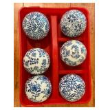 Set of 6 porcelain orbs, decorative balls by Artgenius blue white