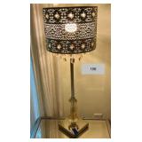 Opulent lamp with metal shade, amber crystals and polished chrome stand