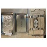 Metal chafing dish with burners