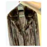 Vintage Roy H. Bjorkman dark brown mink fur coat with floral embroidered lining