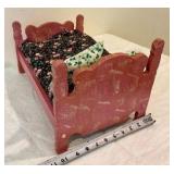 Wood doll bed with blanket and pillow