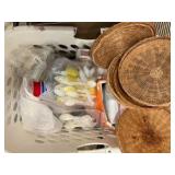 Group of various entertaining picnic plastic platters cooler material