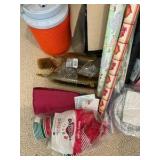 Various paper plates, plastic cups, party supplies