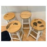 Group of 4 white wood bar stools