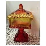 Vintage Amberina pressed glass candy dish