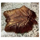 Glass amber leaf platter candy dish