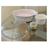 Group of corning ware, casserole 4L, misc