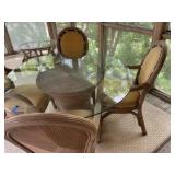 Outdoor Ratan patio set with glass tabletop, chairs