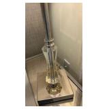 Opulent lamp with metal shade, amber crystals and polished chrome stand