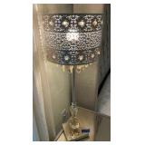 Opulent lamp with metal shade, amber crystals and polished chrome stand