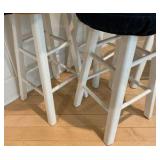 Group of 4 white wood bar stools
