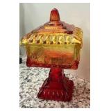 Vintage Amberina pressed glass candy dish