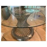 Armen living Calypso glass dining table, woven brushed stainless steel wire base