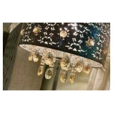 Opulent lamp with metal shade, amber crystals and polished chrome stand