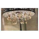 Opulent lamp with metal shade, amber crystals and polished chrome stand