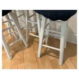 Group of 4 white wood bar stools