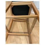 Pair of 2 wood bar stools blue padded