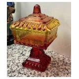 Vintage Amberina pressed glass candy dish