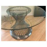Armen living Calypso glass dining table, woven brushed stainless steel wire base