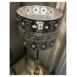 Opulent lamp with metal shade, amber crystals and polished chrome stand