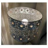 Opulent lamp with metal shade, amber crystals and polished chrome stand