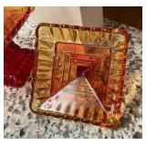 Vintage Amberina pressed glass candy dish
