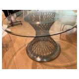 Armen living Calypso glass dining table, woven brushed stainless steel wire base