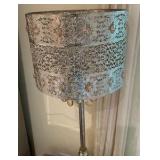 Opulent lamp with metal shade, amber crystals and polished chrome stand