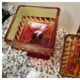 Vintage Amberina pressed glass candy dish