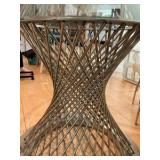 Armen living Calypso glass dining table, woven brushed stainless steel wire base