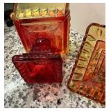 Vintage Amberina pressed glass candy dish