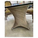 Outdoor Ratan patio set with glass tabletop, chairs
