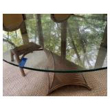 Outdoor Ratan patio set with glass tabletop, chairs