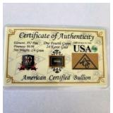 24K Gold American Certified Bullion Card – 1/4 Grain Pure Gold Collector Piece – Certified in USA