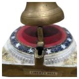 Vintage Taiwan Liberty Bell Souvenir Desk Bell – Painted Cast Metal Base, Brass-Tone Bell, Eagle Top, Needs Bottom Screw