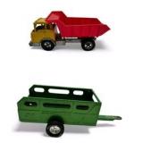 Vintage Hubley Kiddie Toy Diecast Metal Dump Truck & Ny-Lint Cattle Trailer