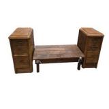 3-Piece Wood Furniture Lot – Matching Side Cabinets & Bench / Coffee Table