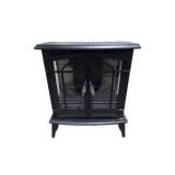 Black Electric Fireplace Stove Heater with Faux Logs, Glass Doors & Flame Effect - Working