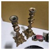 Mixed Home Décor Lot – Ornate Candle Holders, Lantern, Black Glass Bowl, Book & Decorative Pieces