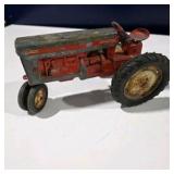 Vintage Metal Toy Tractor Made in USA Red & Gray Farm Tractor Decor