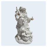 White Santa Figurine With Gold Accent Details Wind- Up Music Player - Christmas Decor