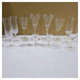 Mixed Crystal & Glass Stemware Lot - 10 Pieces, Flutes, Goblets, Martini & Cordial Glasses