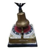 Vintage Taiwan Liberty Bell Souvenir Desk Bell – Painted Cast Metal Base, Brass-Tone Bell, Eagle Top, Needs Bottom Screw